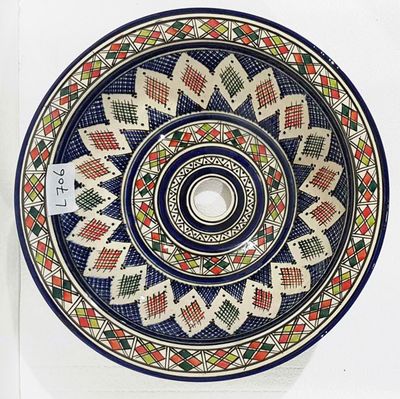 Marokkaanse waskom - kleurrijk -  "L706" - aardewerk (opbouw) wasbak uit Fez - Ø 40 cm
