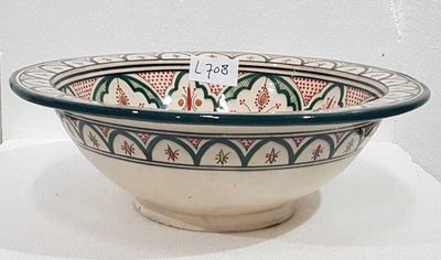 Marokkaanse waskom - groen/rood -  "L708" - aardewerk (opbouw) wasbak uit Fez - Ø 40 cm