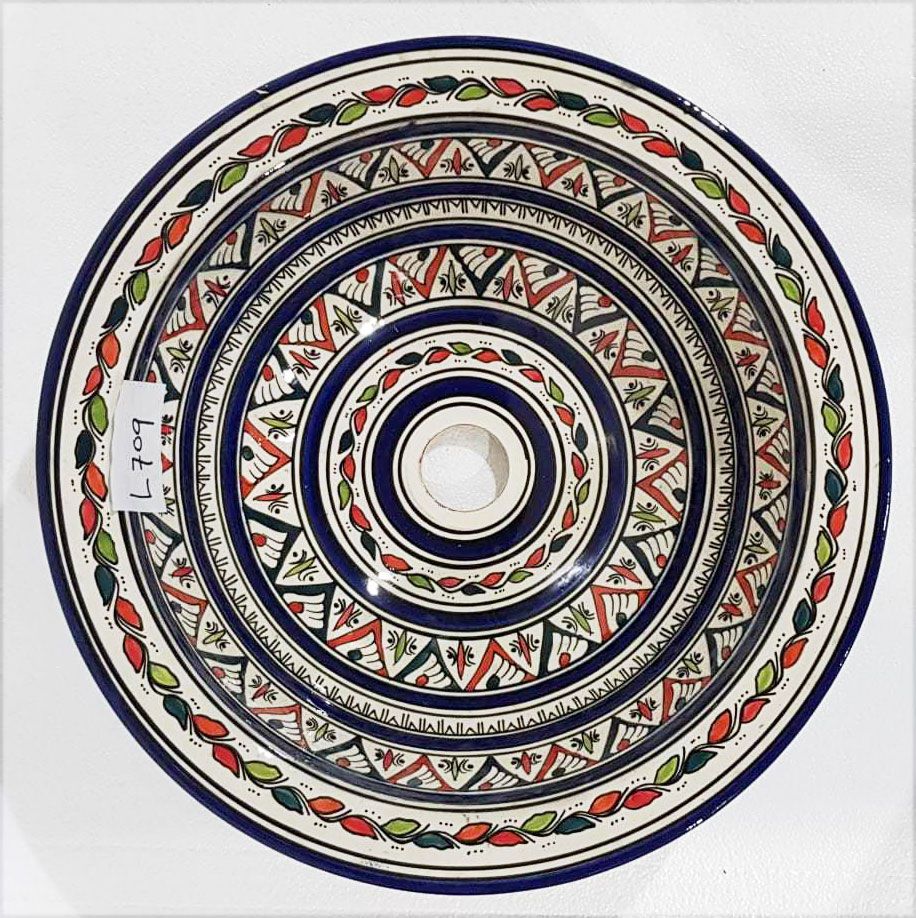 Marokkaanse waskom - kleurrijk -  "L709" - aardewerk (opbouw) wasbak uit Fez - Ø 40 cm