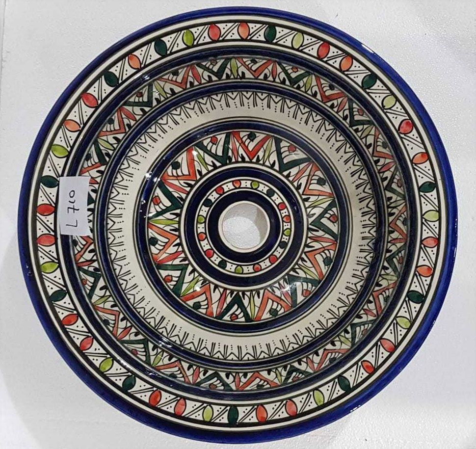 Marokkaanse waskom - kleurrijk -  "L710" - aardewerk (opbouw) wasbak uit Fez - Ø 40 cm