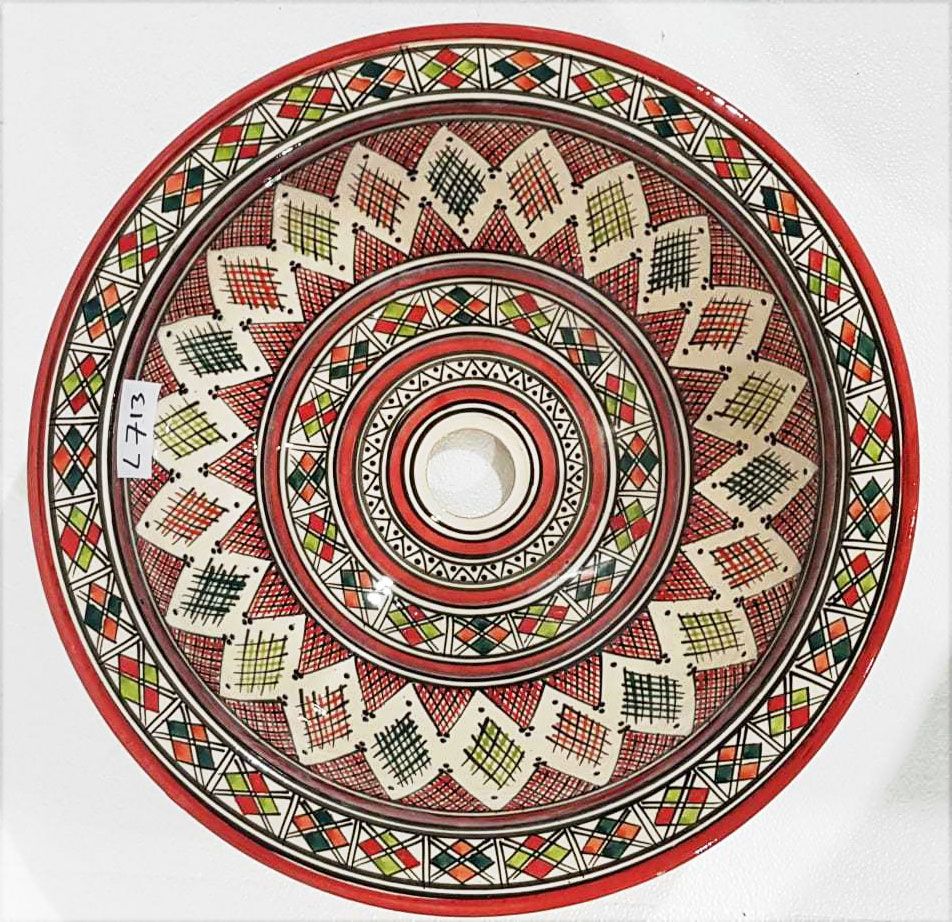 Marokkaanse waskom - kleurrijk -  "L713" - aardewerk (opbouw) wasbak uit Fez - Ø 40 cm