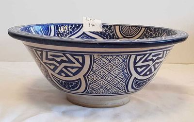 Marokkaanse waskom - blauw  (nr L10) - aardewerk (opbouw) wasbak uit Fez - Ø 40 cm