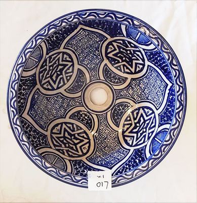 Marokkaanse waskom - blauw  (nr L10) - aardewerk (opbouw) wasbak uit Fez - Ø 40 cm