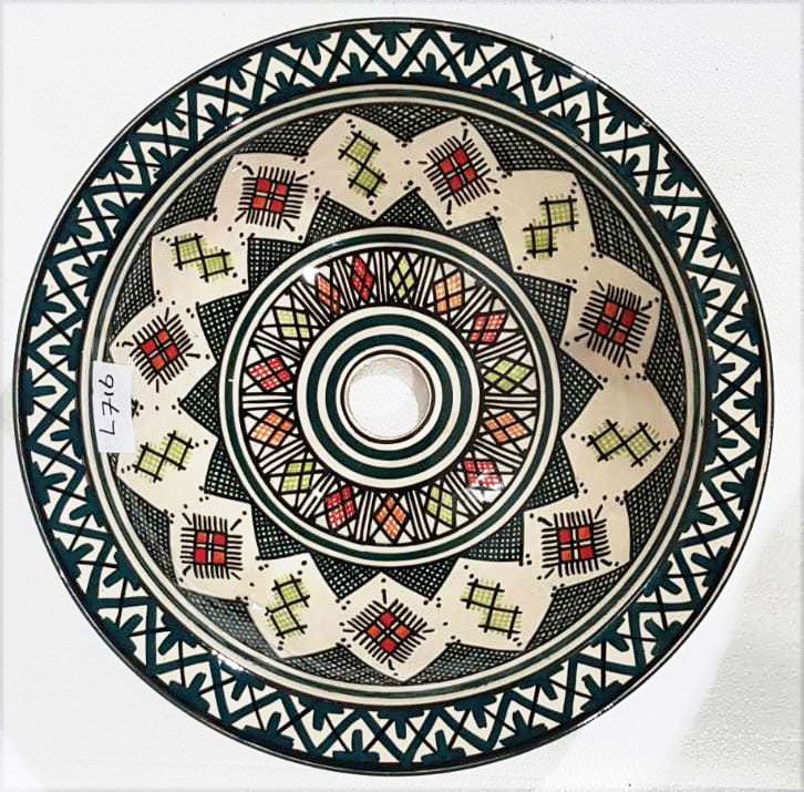 Marokkaanse waskom - kleurrijk -  "L716" - aardewerk (opbouw) wasbak uit Fez - Ø 40 cm