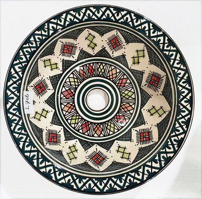 Marokkaanse waskom - kleurrijk -  "L716" - aardewerk (opbouw) wasbak uit Fez - Ø 40 cm