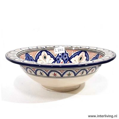 Marokkaanse waskom - kleurrijke ster / mandala patroon - "L722" - aardewerk (opbouw) wasbak uit Fez - Ø 40 cm