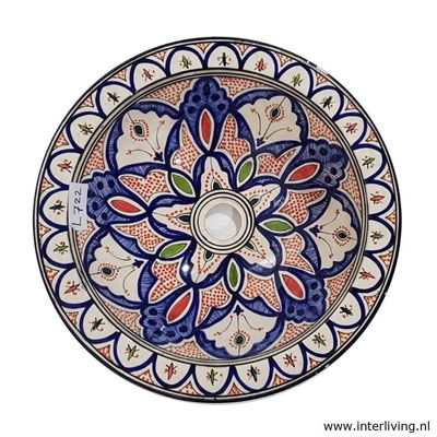 Marokkaanse waskom - kleurrijke ster / mandala patroon -  "L722" - aardewerk (opbouw) wasbak uit Fez - Ø 40 cm