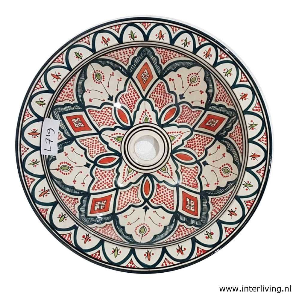 Marokkaanse waskom - kleurrijk -  "L719" - aardewerk (opbouw) wasbak uit Fez - Ø 40 cm