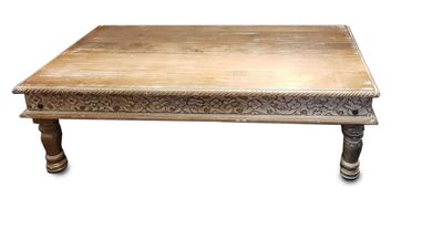 salontafel - boho chic - vintage wash mango hout met prachtig lotus houtsnijwerk - 120*60*38