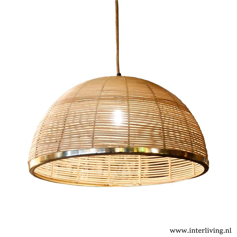 ​Lampenkap "Sumba" van rotan 50x25 cm met goud metalen rand -  eco hanglamp natural design