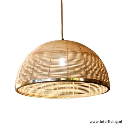 ​Lampenkap "Sumba" van rotan 50x25 cm met goud metalen rand -  eco hanglamp natural design