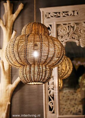 hanglamp oosterse lantaarn stijl van duurzaam zeegras hanglamp oosterse lantaarn stijl van duurzaam zeegras "Agra" 43x50 cm - eco hanglamp natural design