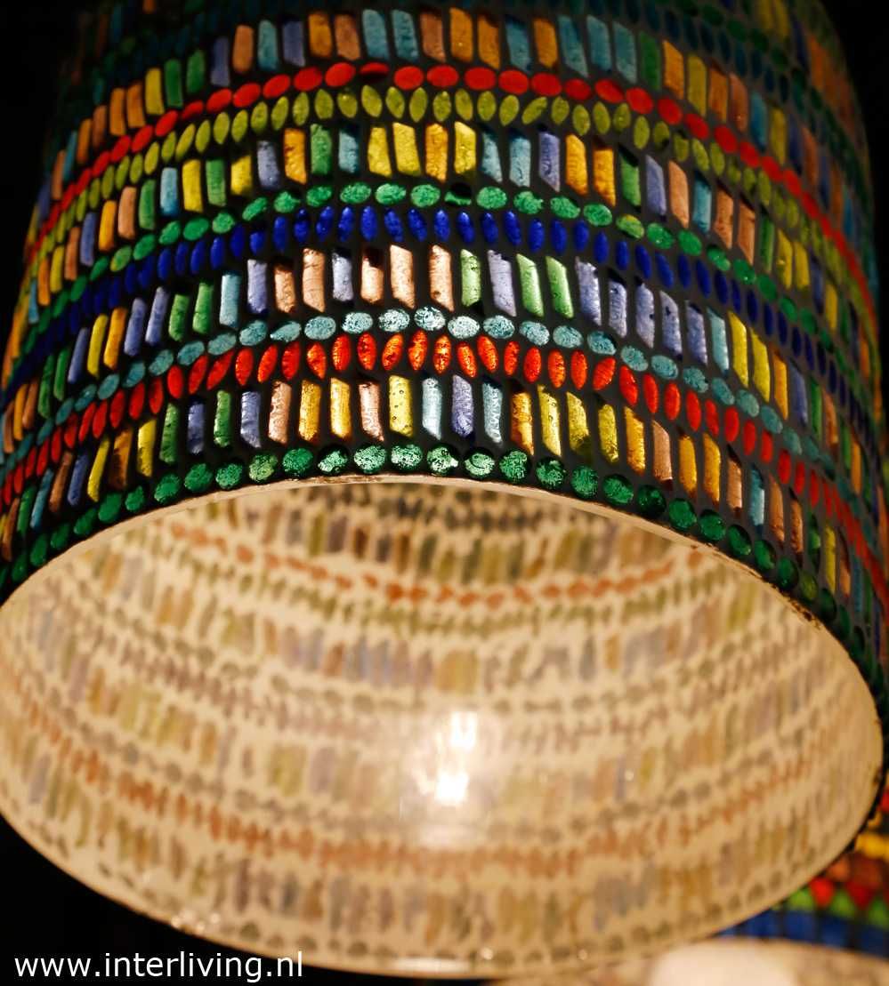 Hanglamp open glasmozaïek met kleurrijk streep en dot design - multi colour