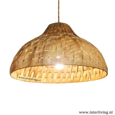 hanglamp "Bangalore" van duurzaam banenblad  49 b hx 30 h cm met XL grote opening lampenkap -  eco hanglamp natural design