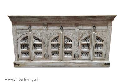 Dressoir met houtsnijwerk &quot;Ganesha&quot; uit India - 150x76x40 cm