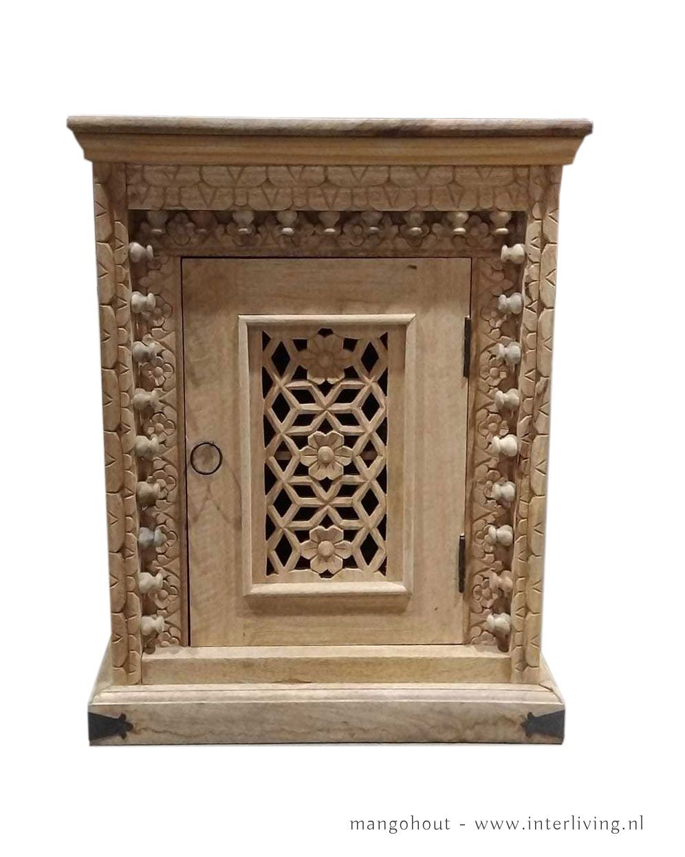 Kastje boho chic mangohout - naturel - opengewerkt houtsnijwerk - 70x55x40 cm