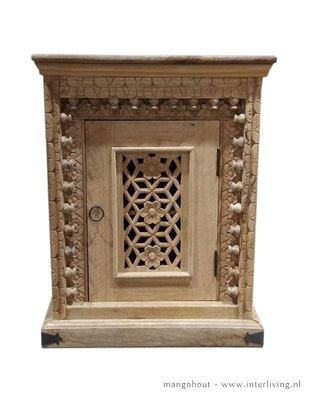 Kastje boho chic mangohout - naturel - opengewerkt houtsnijwerk - 70x55x40 cm