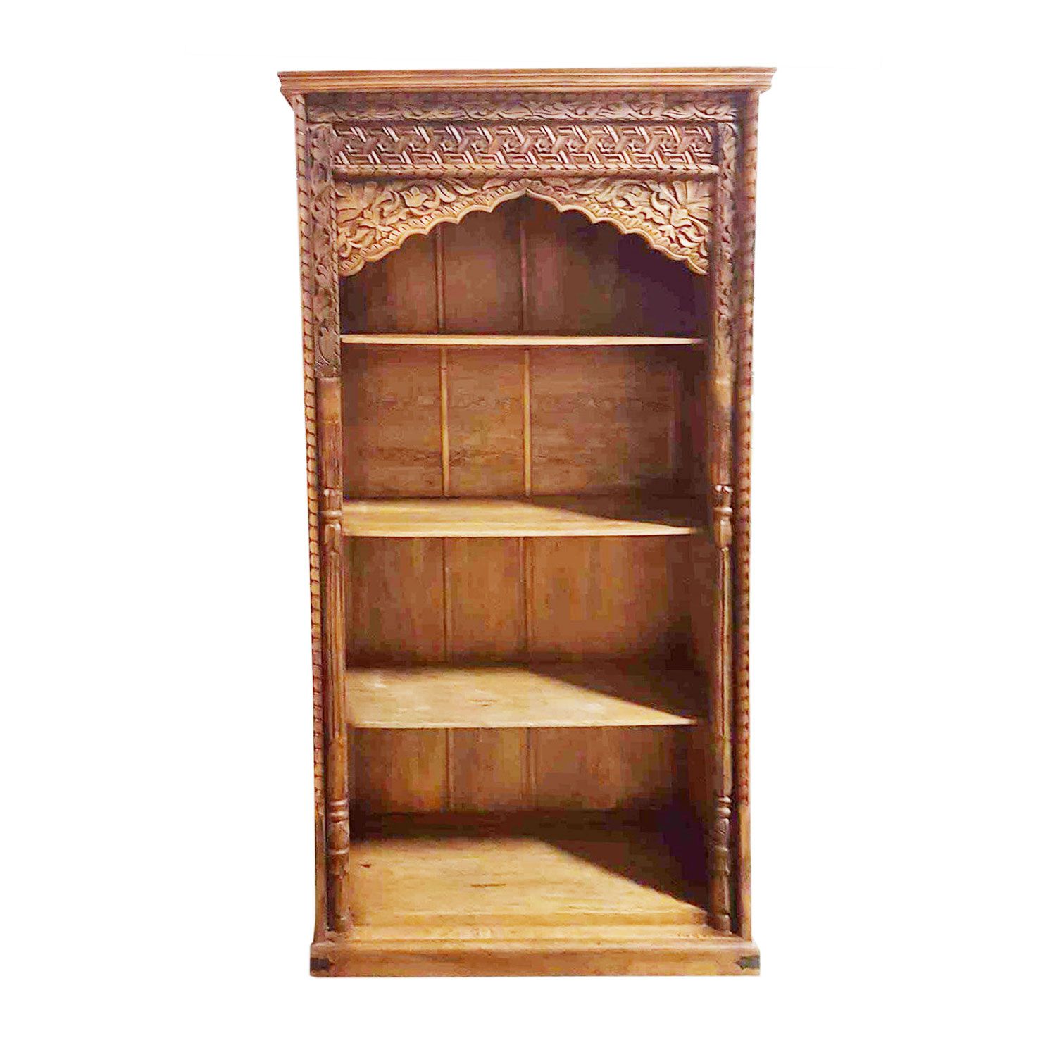 Open boeken of vitrine kast van massief hout - met oosterse bogen en houtsnijwerk - donker - hoog model - 180*90*40 cm uit India