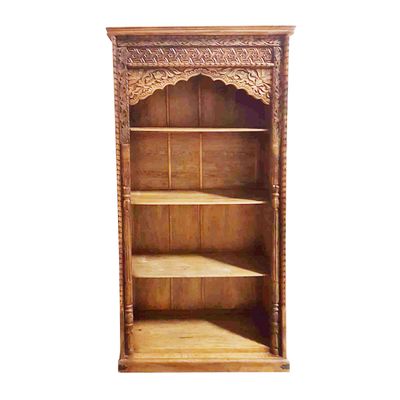 Open boeken of vitrine kast van massief hout - met oosterse bogen en houtsnijwerk - donker - hoog model - 180*90*40 cm uit India