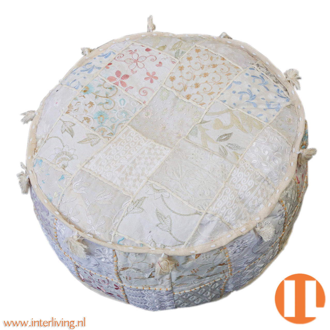 poef wit (bont) rond model 25 cm hoog