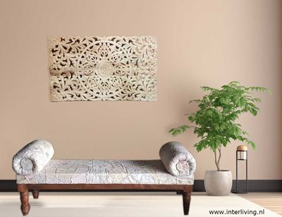 Indiase sofa bed wit - white patchwork - bank met twee armrollen Indiase sofa bed wit - white patchwork - bank met twee armrollen