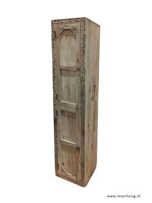 badkamerkast - naturel met lotus houtsnijwerk & 2 deuren - 190x39x40 cm