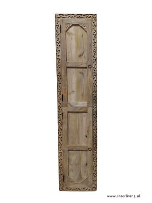 badkamerkast - naturel met lotus houtsnijwerk &amp; 2 deuren - 190x39x40 cm