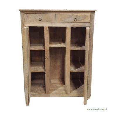 Kastje van naturel mangohout met lotus houtsnijwerk - 120 x 88 x 40 cm