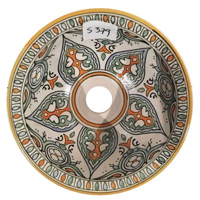Marokkaanse waskom S379 aardewerk (opbouw) wasbak uit Fez - Ø 25 cm