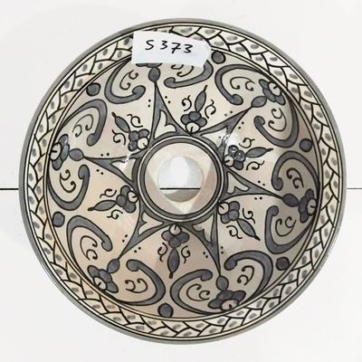 Marokkaanse waskom S373 - zacht grijs - aardewerk (opbouw) wasbak uit Fez - Ø 25 cm