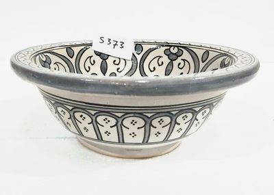 Marokkaanse waskom S373 - zacht grijs - aardewerk (opbouw) wasbak uit Fez - Ø 25 cm