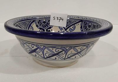 Marokkaanse waskom S374 - blauw - aardewerk (opbouw) wasbak uit Fez - Ø 25 cm
