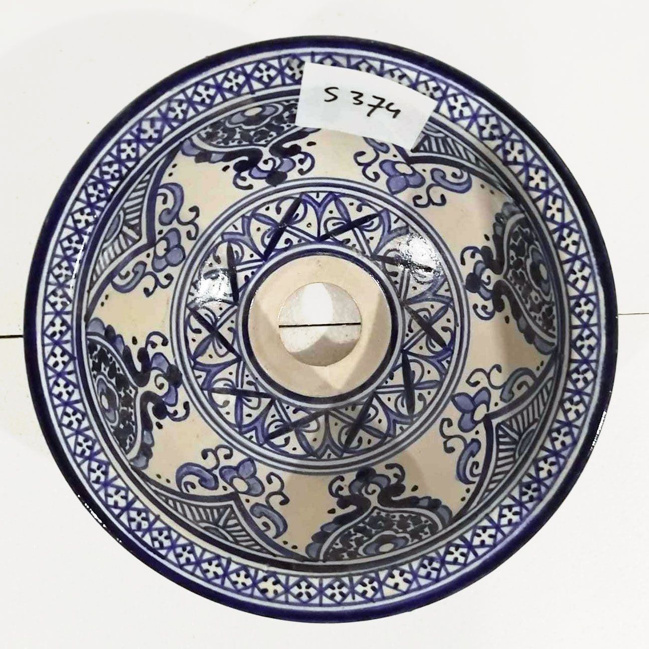 Marokkaanse waskom S374 - blauw - aardewerk (opbouw) wasbak uit Fez - Ø 25 cm