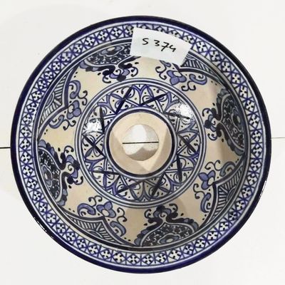 Marokkaanse waskom S374 - blauw - aardewerk (opbouw) wasbak uit Fez - Ø 25 cm