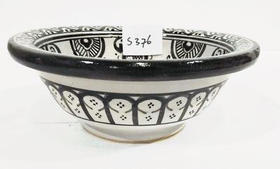 Marokkaanse waskom S376 - zwart  / wit - aardewerk (opbouw) wasbak uit Fez - Ø 25 cm