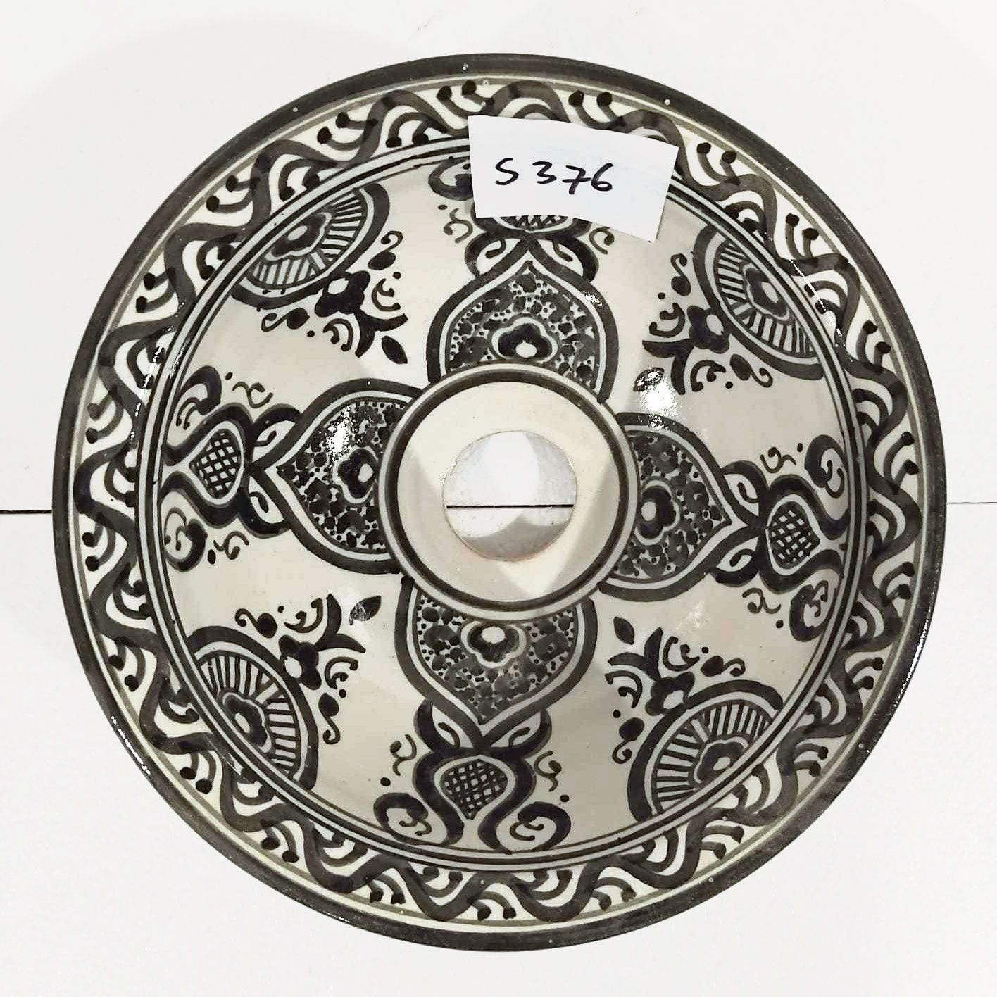 Marokkaanse waskom S376 - zwart  / wit - aardewerk (opbouw) wasbak uit Fez - Ø 25 cm