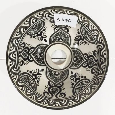 Marokkaanse waskom S376 - zwart  / wit - aardewerk (opbouw) wasbak uit Fez - Ø 25 cm