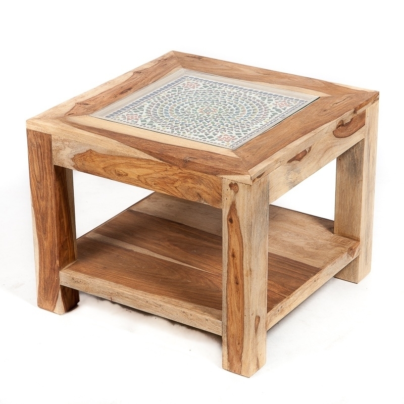 bijzettafel mozaïek multi colour / hout sheesam unfinished