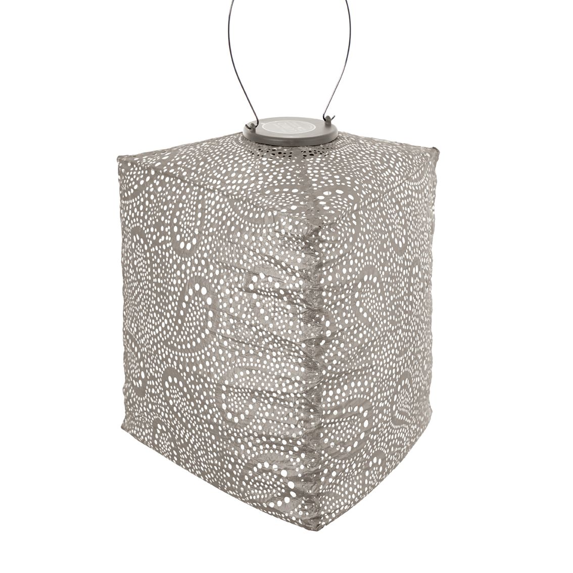 triangle solar lampion- tuinverlichting met paisley gaatjespatronen - sfeer effect  buitenlamp - driehoek - zand / licht taupe
