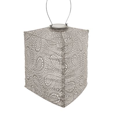 triangle solar lampion- tuinverlichting met paisley gaatjespatronen - sfeer effect  buitenlamp - driehoek - zand / licht taupe