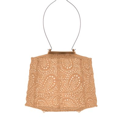 solar lampion lampenkap - kleur abrikoos - tuinverlichting met paisley gaatjespatronen - sfeer effect  buitenlamp -