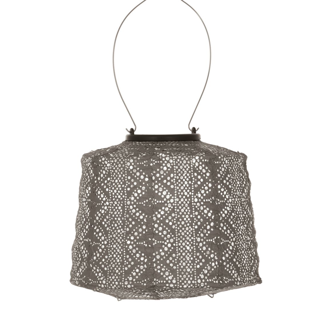 solar lampion lampenkap - kleur taupe - tuinverlichting met kanten gaatjespatronen - buitenlamp