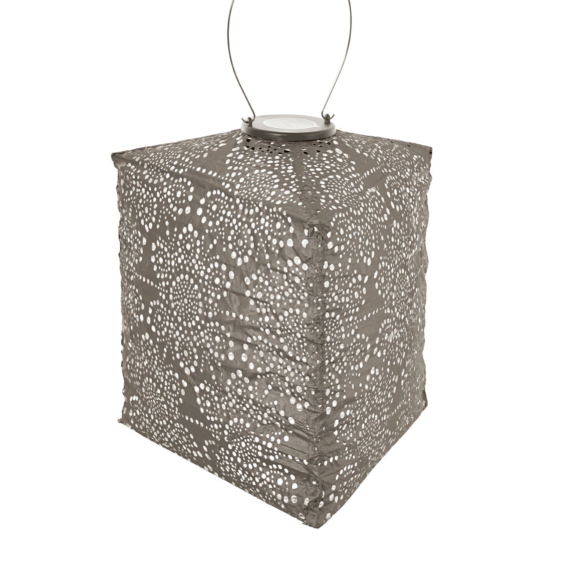 triangle solar lampion- tuinverlichting met fiore  gaatjespatronen - sfeer effect  buitenlamp - driehoek -  taupe