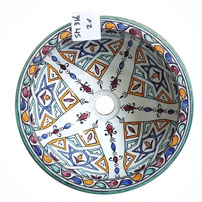 Marokkaanse waskom "Fonteinkom Fez" kleurrijk - "SM316" - rond model - aardewerk (opbouw) wasbak Ø 30 cm