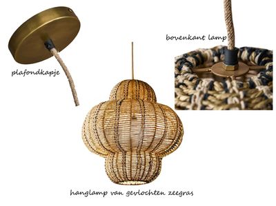 hanglamp Japandi style van duurzaam zeegras "Agra" 43x50 cm -  eco oosterse verlichting natural design