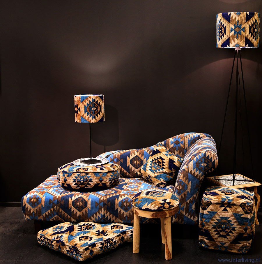 Indiase sofa - bank van blauwe kelim stof
