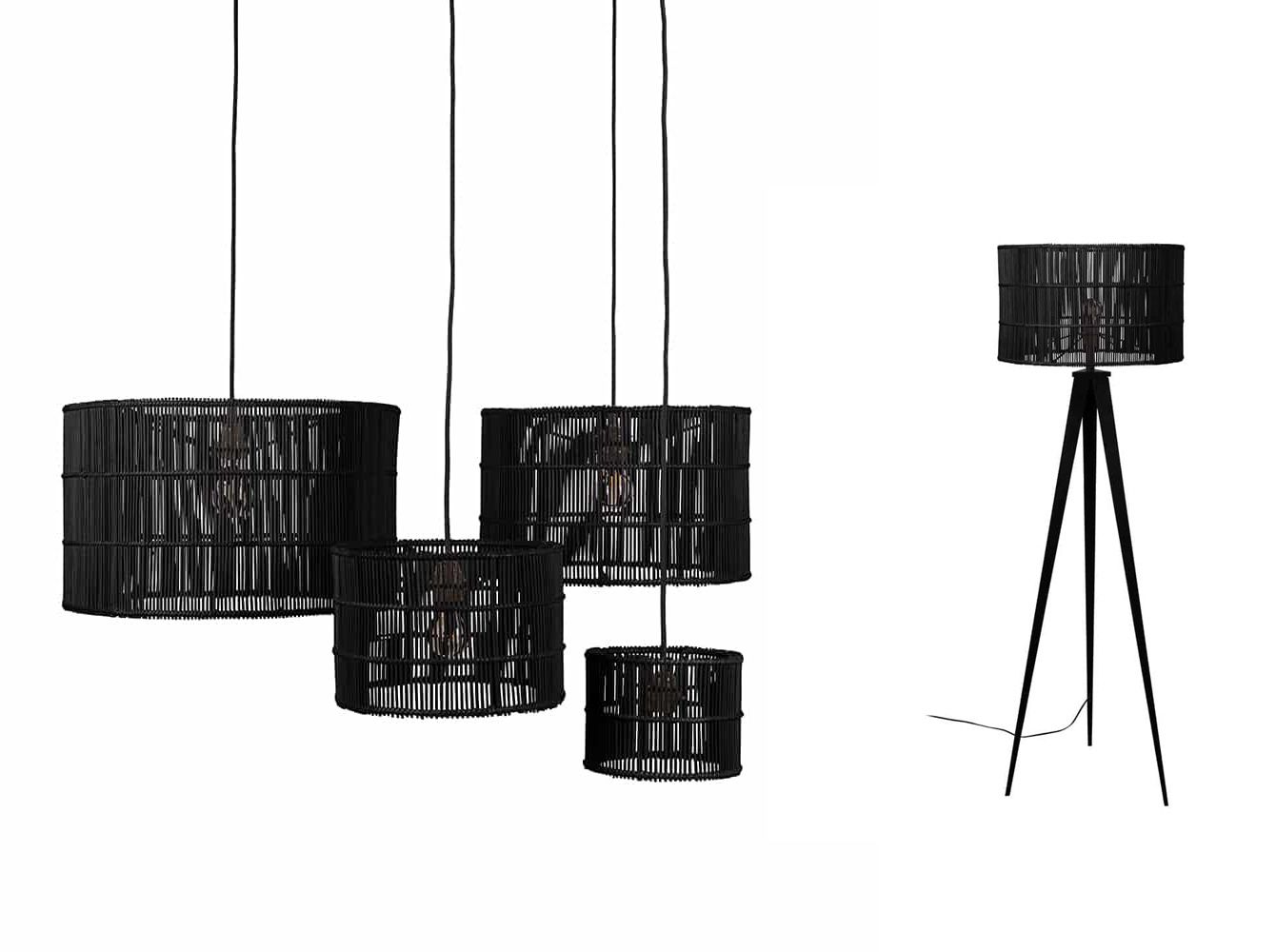 ​Lampenkap uit Bali van rotan - zwart - eco design van het merk Orginal Home (tube)  (set van 4 of los)