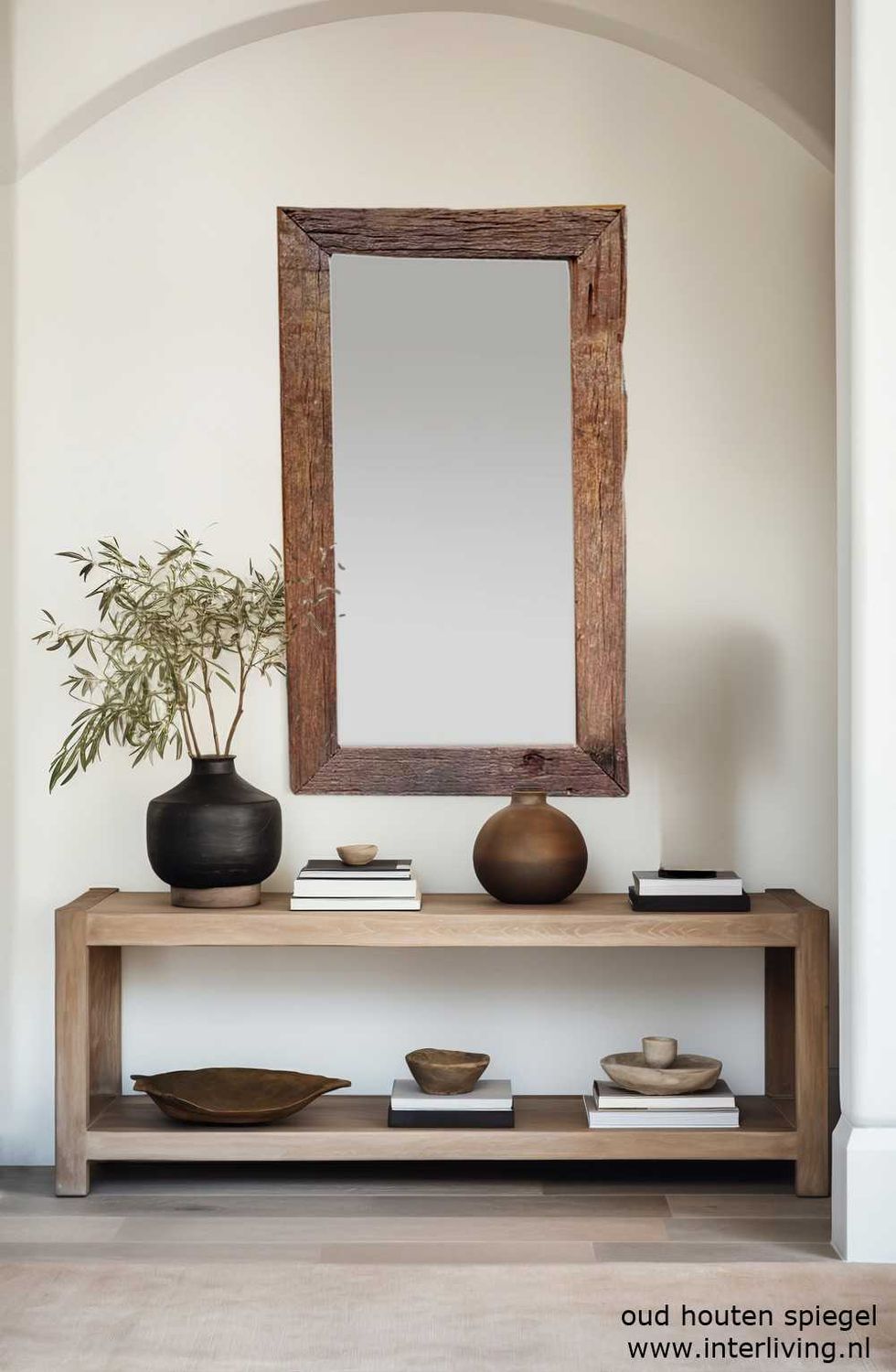 spiegel oud hout  &quot;Railway&quot; van antieke spoorbielzen uit Indonesie -  120 cm x 70 cm - landelijke woonstijl