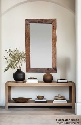 spiegel oud hout  &quot;Railway&quot; van antieke spoorbielzen uit Indonesie -  120 cm x 70 cm - landelijke woonstijl