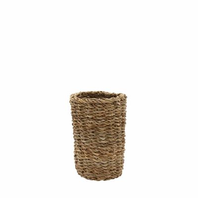 Mandje van naturel van gevlochten Hogla zeegras met ophanglus: planten wandhanger, vaas, wijnfles koeler, opberger voor babykamer, badkamer of keuken